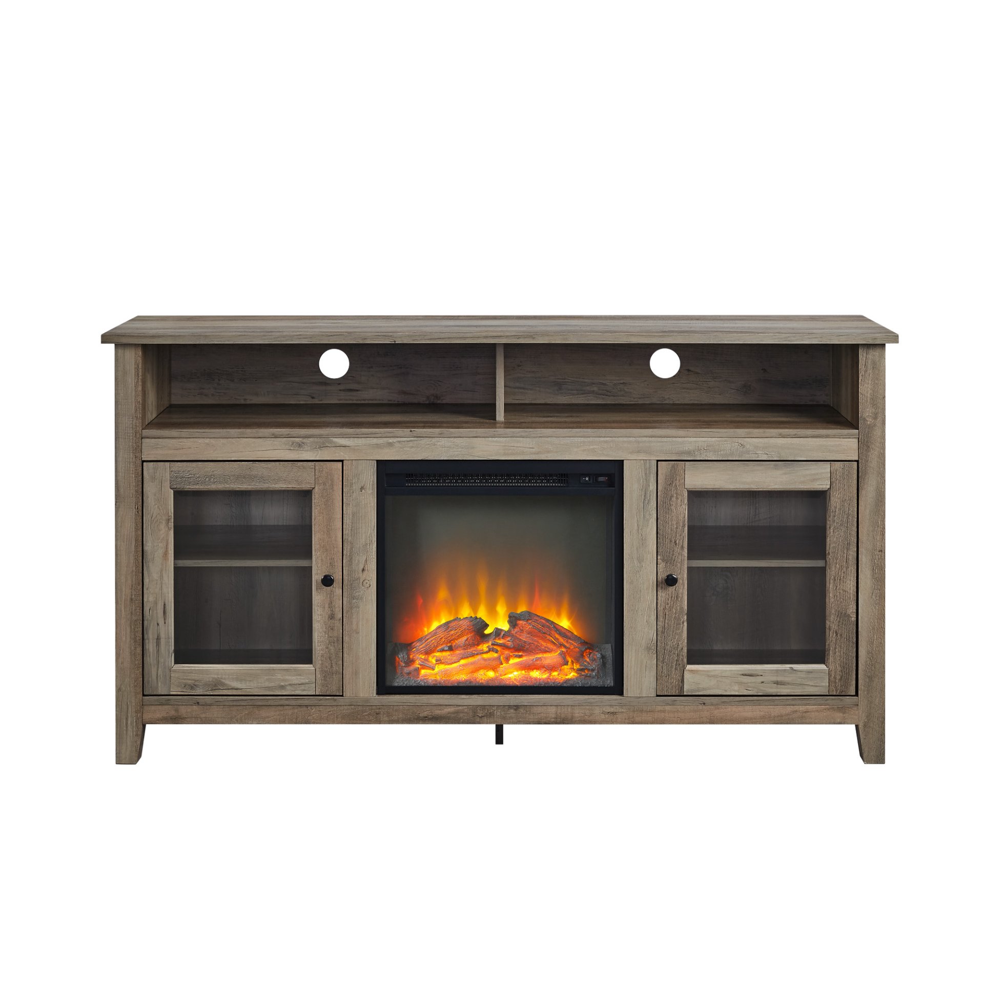 Transitional Electric Fireplace Wood And Glass TV Stand For TVs Up To 65" - Gray Wash - Image 6