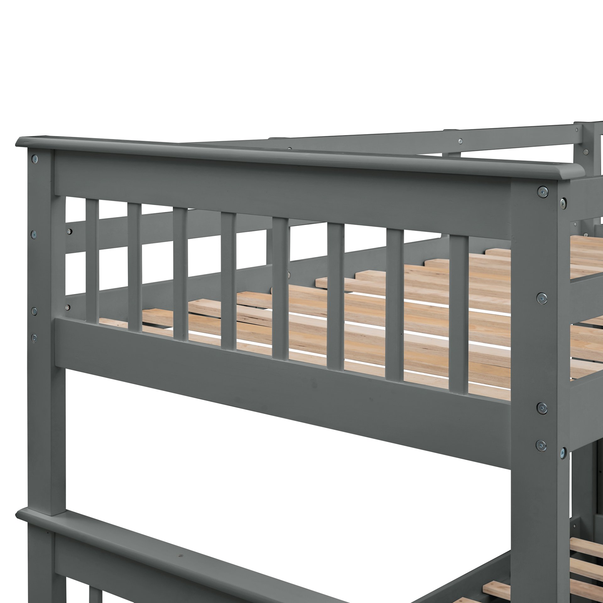 Twin Over Full Bunk Bed Stairway With Storage And Guard Rail For Bedroom - Gray - Image 10