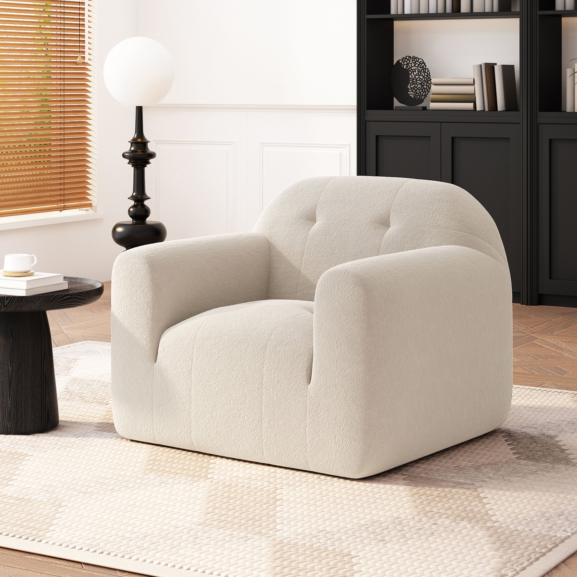 Harmonara - Boucle Upholstered Club Chair With Blind Tufting - Cream - Image 2