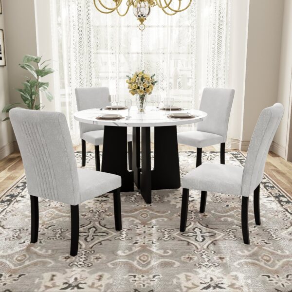 5 Piece Round Dining Table Set, Modern Dining Table And 4 Upholstered Chairs For Dining Room, Kitchen Room, Living Room - Beige / White