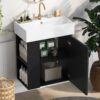 Modern Floating Bathroom Vanity With Ceramic Basin, Perfect For Small Bathrooms, Left Side Storage - Black - Image 3
