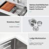Undermount Kitchen Sink, Single Bowl With Ledge Workstation, 16 Gauge Stainless Steel - Brushed Nickel - Image 7
