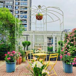 Metal Garden Arch Iron Garden Arbors Gazebo Dia High Birdcage Shape Pergola Pavilion For Wedding Ceremony - Cream White