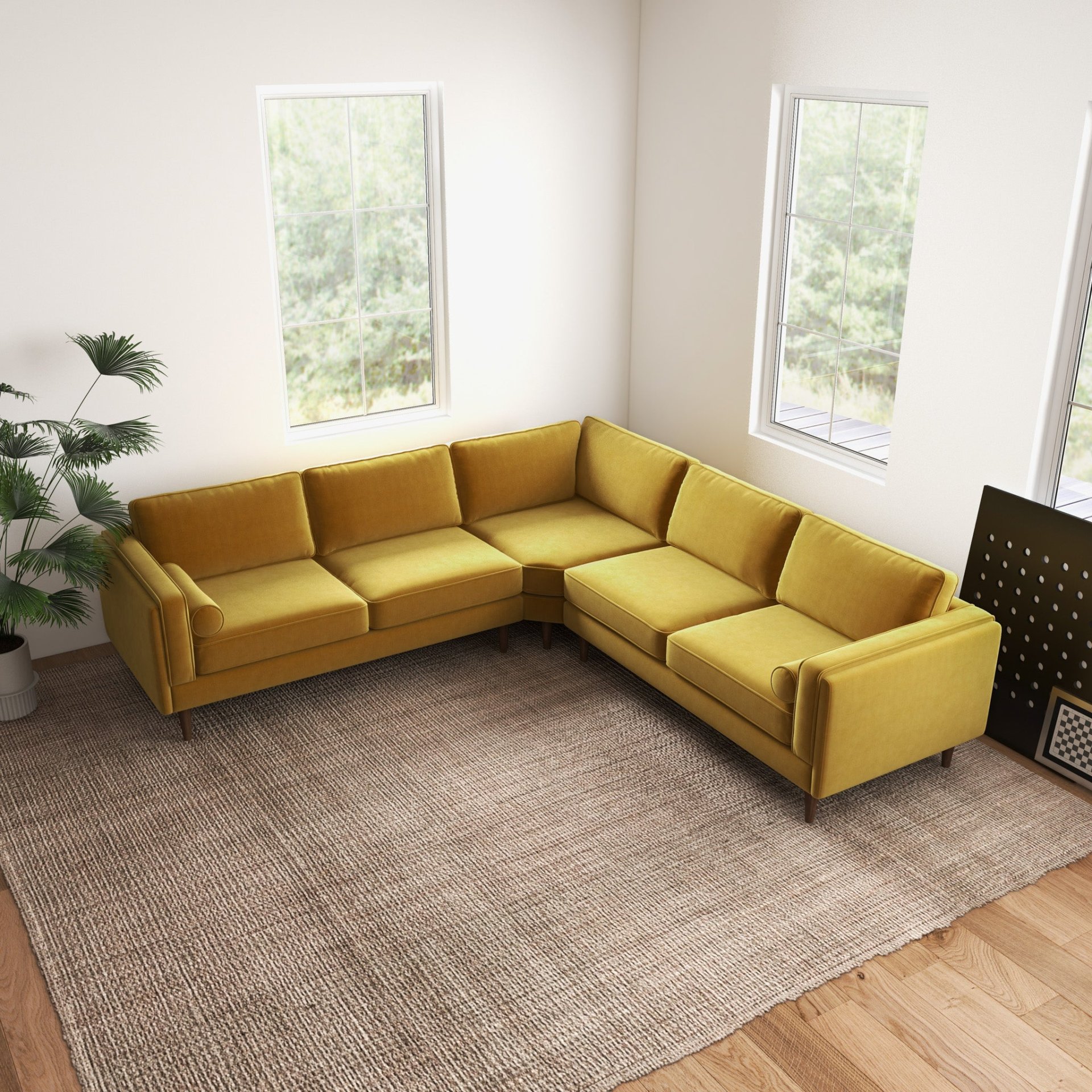 Amber - Velvet Corner Sectional Sofa - Yellow - Image 6