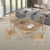 Modern Dining Table Set For 4, Round Table And 4 Kitchen Room Chairs, 5 Piece Kitchen Table Set For Dining Room, Dinette, Breakfast Nook - Natural Wood Wash - Image 4