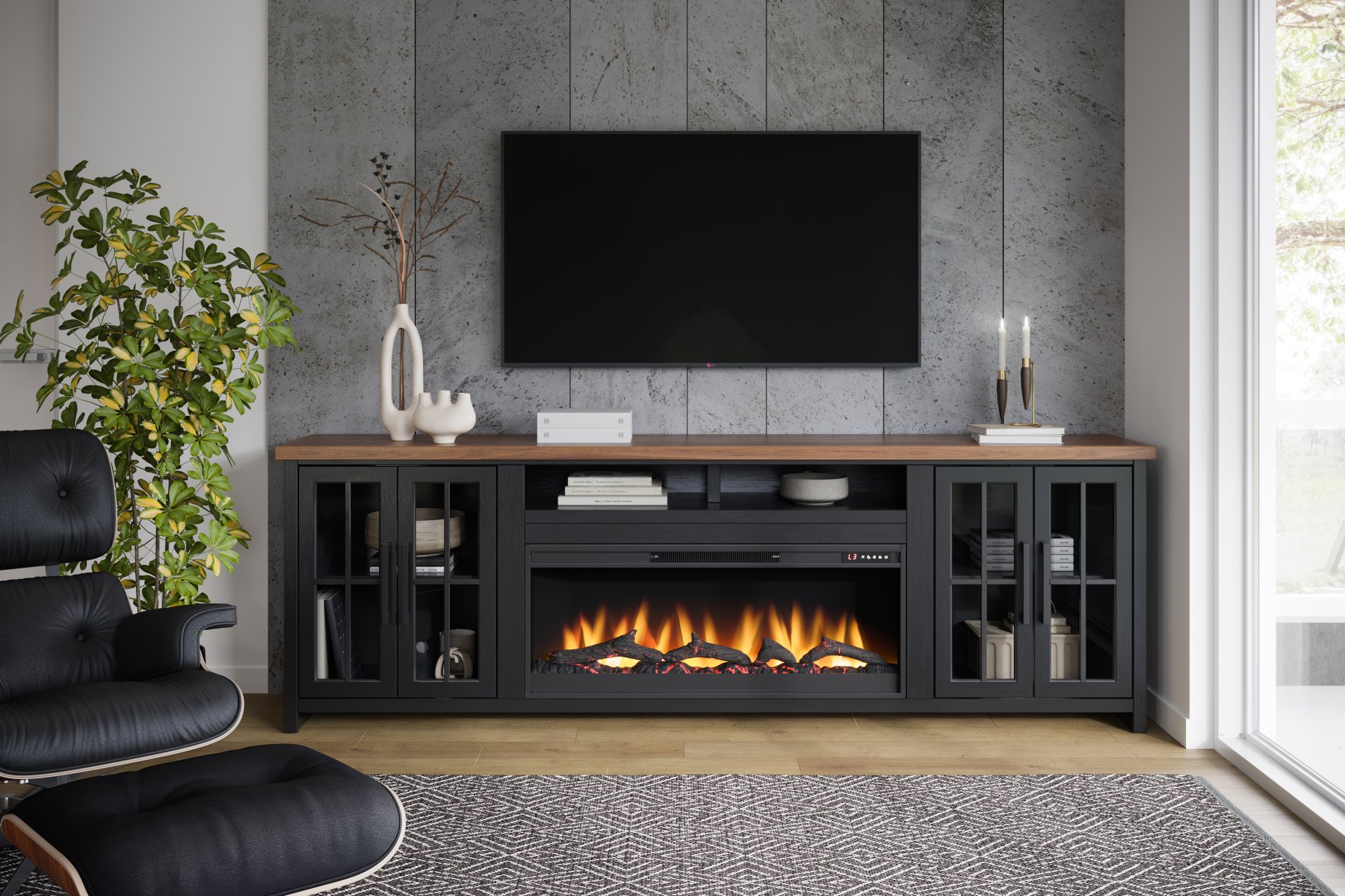 Essex - Fireplace TV Stand Console For TVs Up To 100" - Black, Whiskey - Image 11