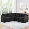 Modern L Shaped Sectional Sofa Bed With Hidden Storage Chenille Upholstery - Black - Image 5