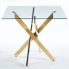 Dining Table With Cross Metal Leg And Tempered Glass, Modern Space Saving Kitchen Table For Living Room, Chrome Legs, Square Table - Golden - Image 8