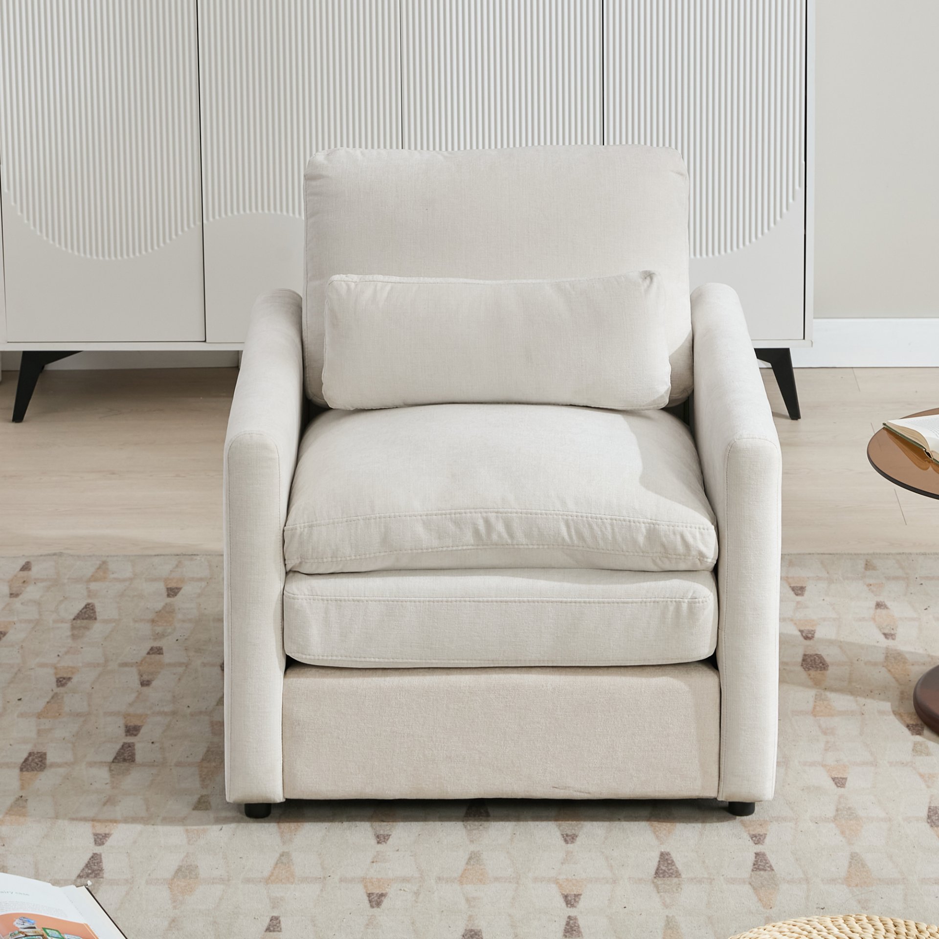 Cozy Upholstered Armchair Oversized Comfy Cloud Sofa Double Cushion Single Sofa Plush Cushion Armchair For Living Room - Beige - Image 9