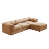 Elegant Chenille Sofa With Storage Seat And Ottoman L Shaped 3 Seater With Cylindrical Backrest And Armrests - Camel - Image 14
