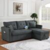 Sectional Sofa Bed L Shaped Sofa Couch Bed With USB Port, Reversible Sofa Couch Sleeper With Pull Out Bed, Chaise With Storage, Pull Out Couch For Living Room - Gray - Image 10
