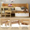 Twin Size Daybed With Storage Shelves And Lockers, Multi Functional Bed With Study Desk And Matching Stool - Natural - Image 3