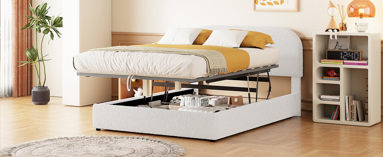Full Size Upholstered Platform Bed With Hydraulic Storage System - White - Image 17