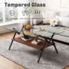 Rectangle Coffee Table With Tempered Glass Top And Metal Legs, Modern Table For Living Room, Transparent Glass - Dark Brown - Image 6