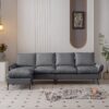 Modern Sectional Technical Leather L-Shaped Sofa Couch With Convertible Ottoman - Dark Gray - Image 3