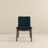 Laura - Linen Dining Chair (Set of 2) - Dark Blue / Dark Brown - Image 3