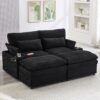 Convertible Loveseat Sofa With Storage, USB Ports, Cup Holders - Black - Image 2