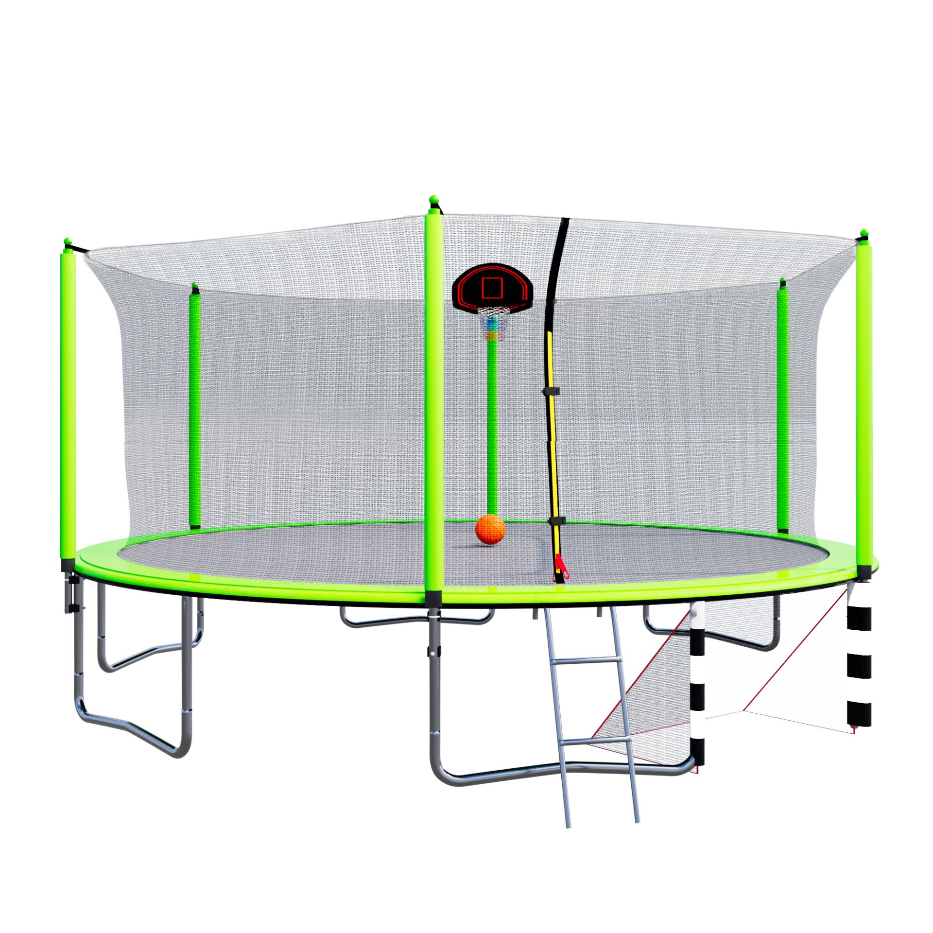 16Ft Trampoline With Basketball Hoop Pump And Ladder (Inner Safety Enclosure) With Soccer Goal - Green - Image 22
