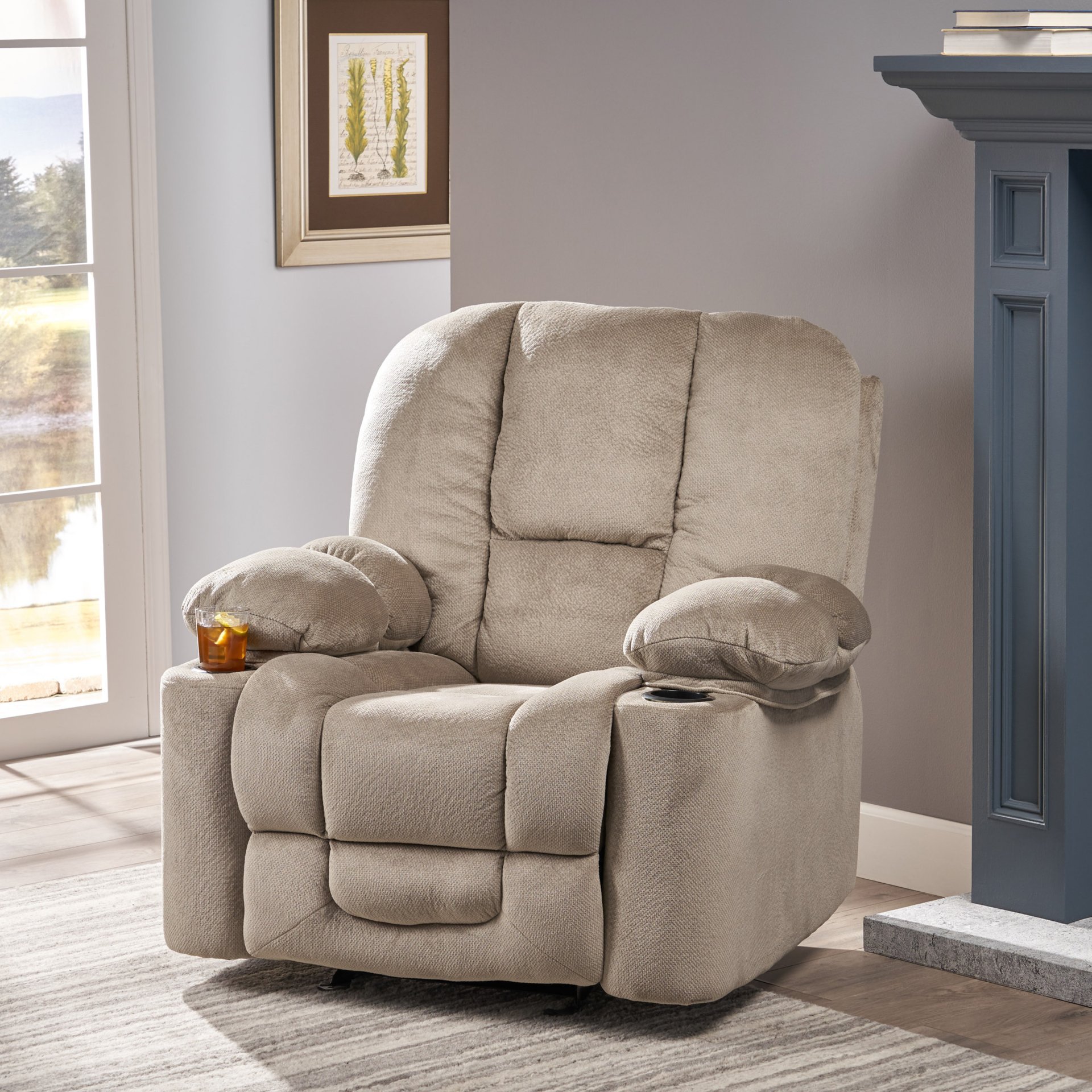 Luxurious Manual Recliner Chair, Skin-Friendly, Dual Cup Holders - Coffee - Image 2