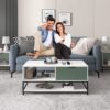 Watson - Wood Coffee Table Steel Frame With Shelves And Drawer - White And Green - Image 3