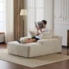 Oversized Chaise Lounge Chair Cozy Cloud Couch, Plush Corduroy Upholstered Sleeper Sofa Daybed With 3 Throw Pillows And Wide Armrest For Living Room - White - Image 9