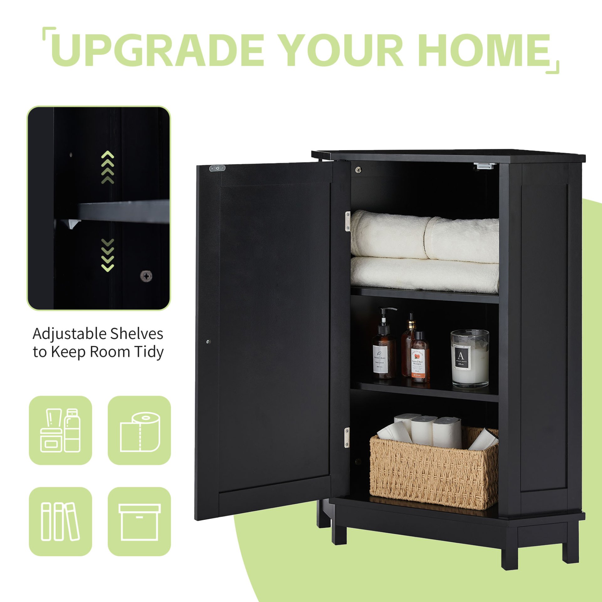 Bathroom Cabinet Triangle Corner Storage Cabinet With Adjustable Shelf Modern Style - Black - Image 8