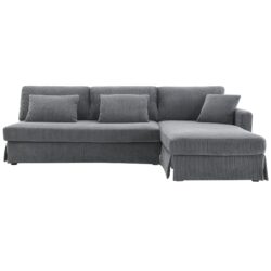 Modern L-Shaped Corduroy Sofa With Reversible Chaise, 4 Seat Upholstered Sectional Indoor Furniture, Convertible Sleeper Couch With Pillows - Gray