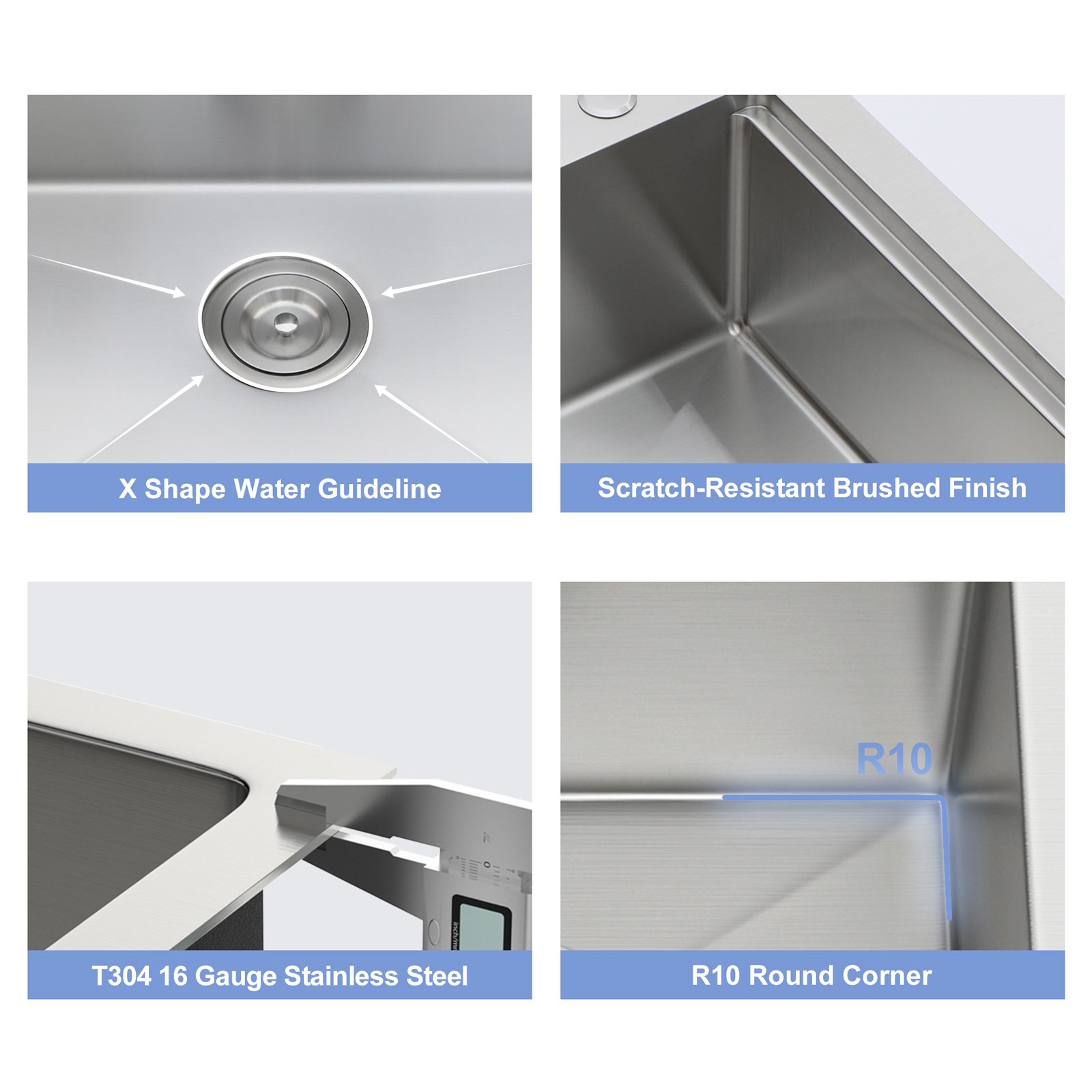 Drop In Kitchen Sink With Pull Down Faucet And Soap Dispenser - Brushed Nickel - Image 5