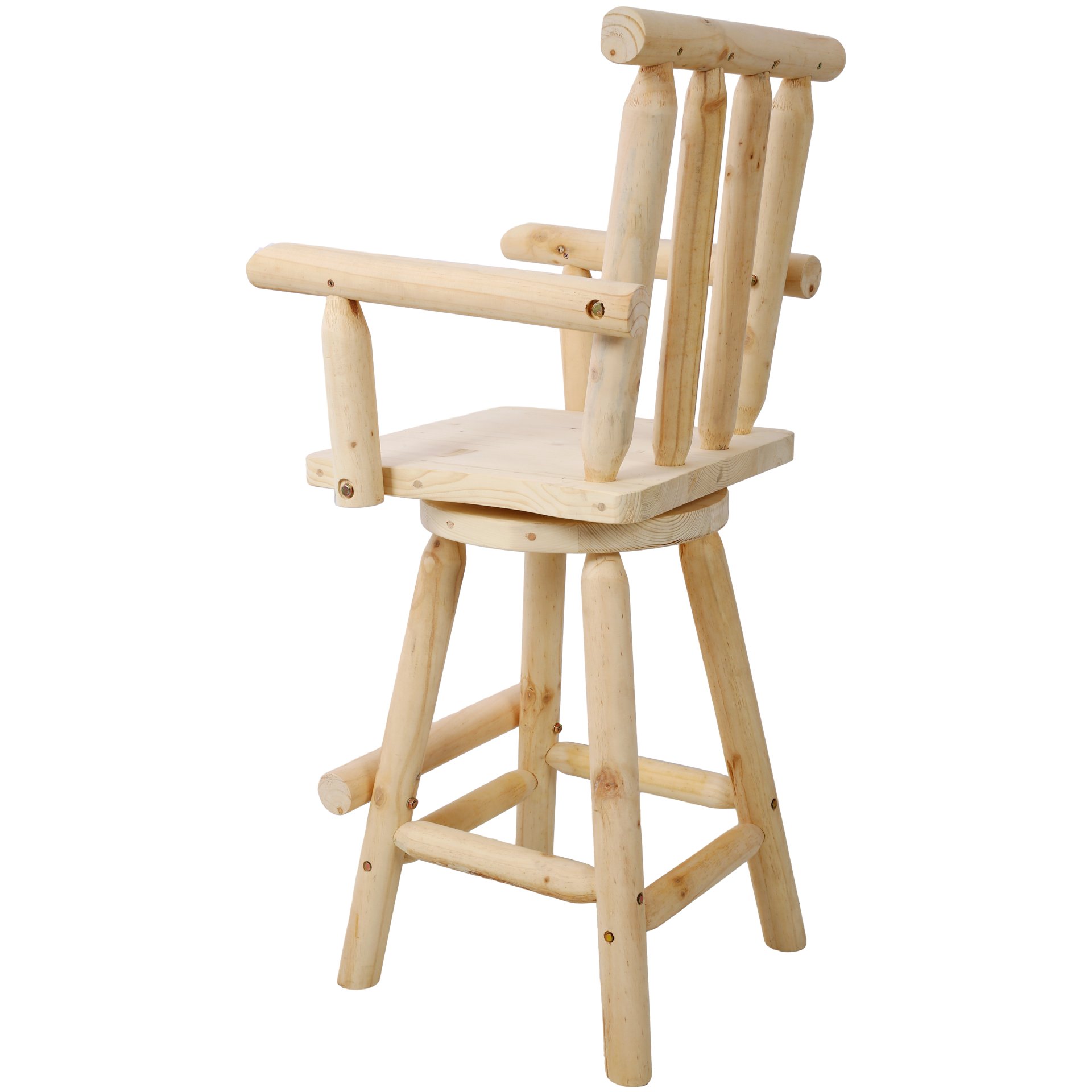 Rustic Fir Wood Bar Stool With Footrest And Wide Armrest For Kitchen, Dining Room, Or Bistro - Light Brown - Image 10