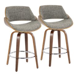 Fabrizzi - Mid-Century Modern Fixed Height Counter Stool With Swivel With Round Footrest (Set of 2) - Walnut / Gray