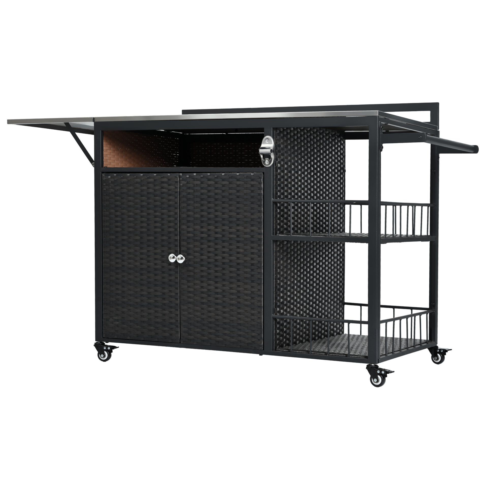 Outdoor Kitchen Island With Storage, Cooking Station, Grill Cart, Foldable Tabletop, And Bottle Opener - Dark Brown - Image 13