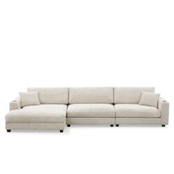 Oversized Corduroy Sectional Sofa, L Shaped Cloud Couch With USB Charging Port, Cup Holder, Deep Seat Sofa Bed With Chaise, Comfy Indoor Furniture - Beige
