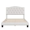 Full Upholstered Platform Bed With Saddle Curved Headboard And Diamond Tufted Details - Beige - Image 5
