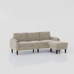 Convertible Combination Sofa, Sofa L Shaped, Sofa With Footstools With Storage Sofa For Living Room, Living Room 3 Seater Combination Sofa - Beige