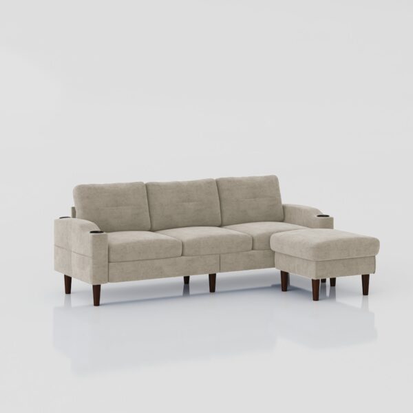 Convertible Combination Sofa, Sofa L Shaped, Sofa With Footstools With Storage Sofa For Living Room, Living Room 3 Seater Combination Sofa - Beige