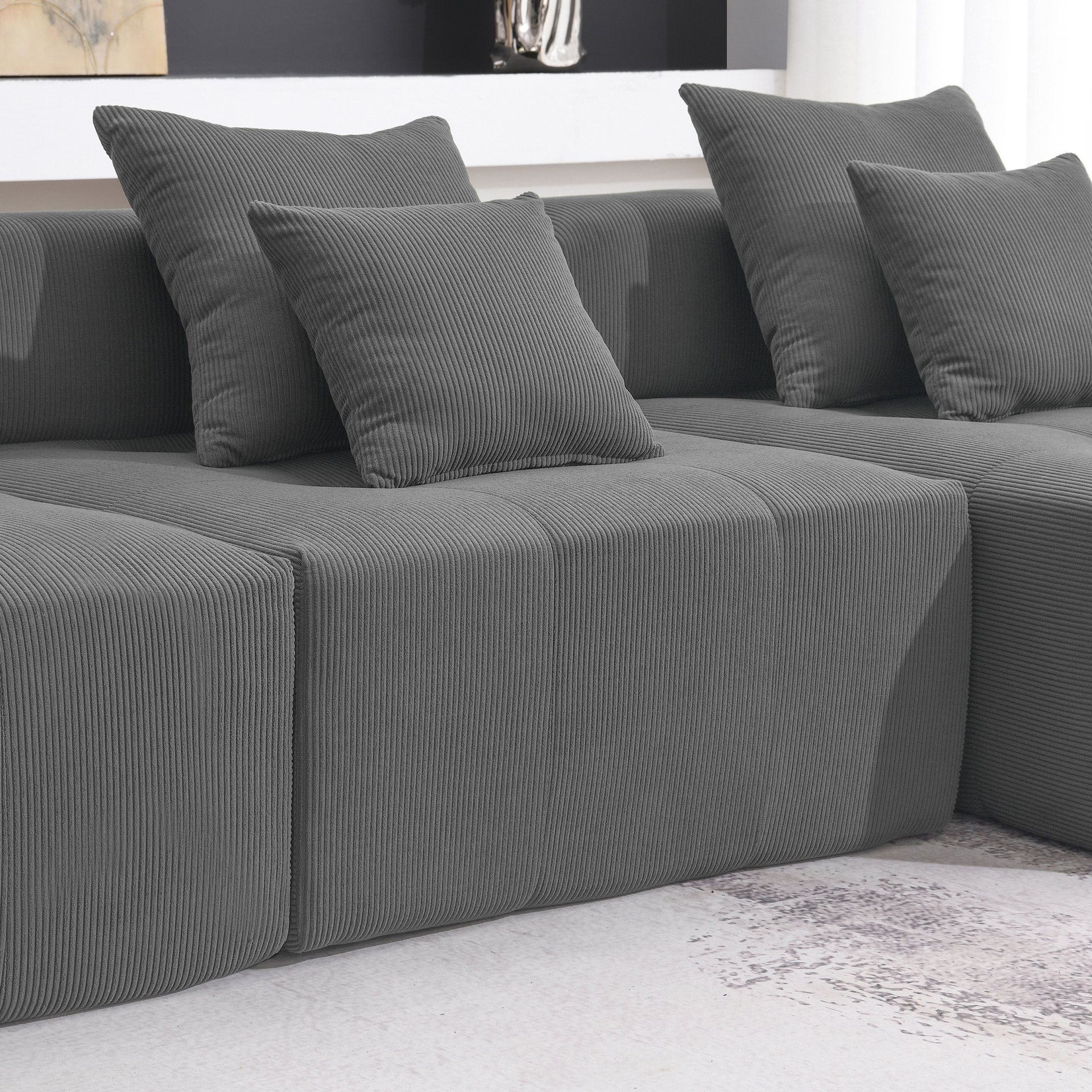 3 Piece Free Combination L Shaped Modular Sectional, Minimalist Floor Couch Set, Convertible Foam Filled Cloud Compressed Couch For Living Room - Gray - Image 23
