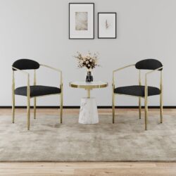 Dining Chairs (Set of 2), Mid-Century Modern Dining Chairs, Kitchen Dining Room Chairs, Round Boucle Backrest Sherpa Dining Chair With Metal Legs - Black / Gold