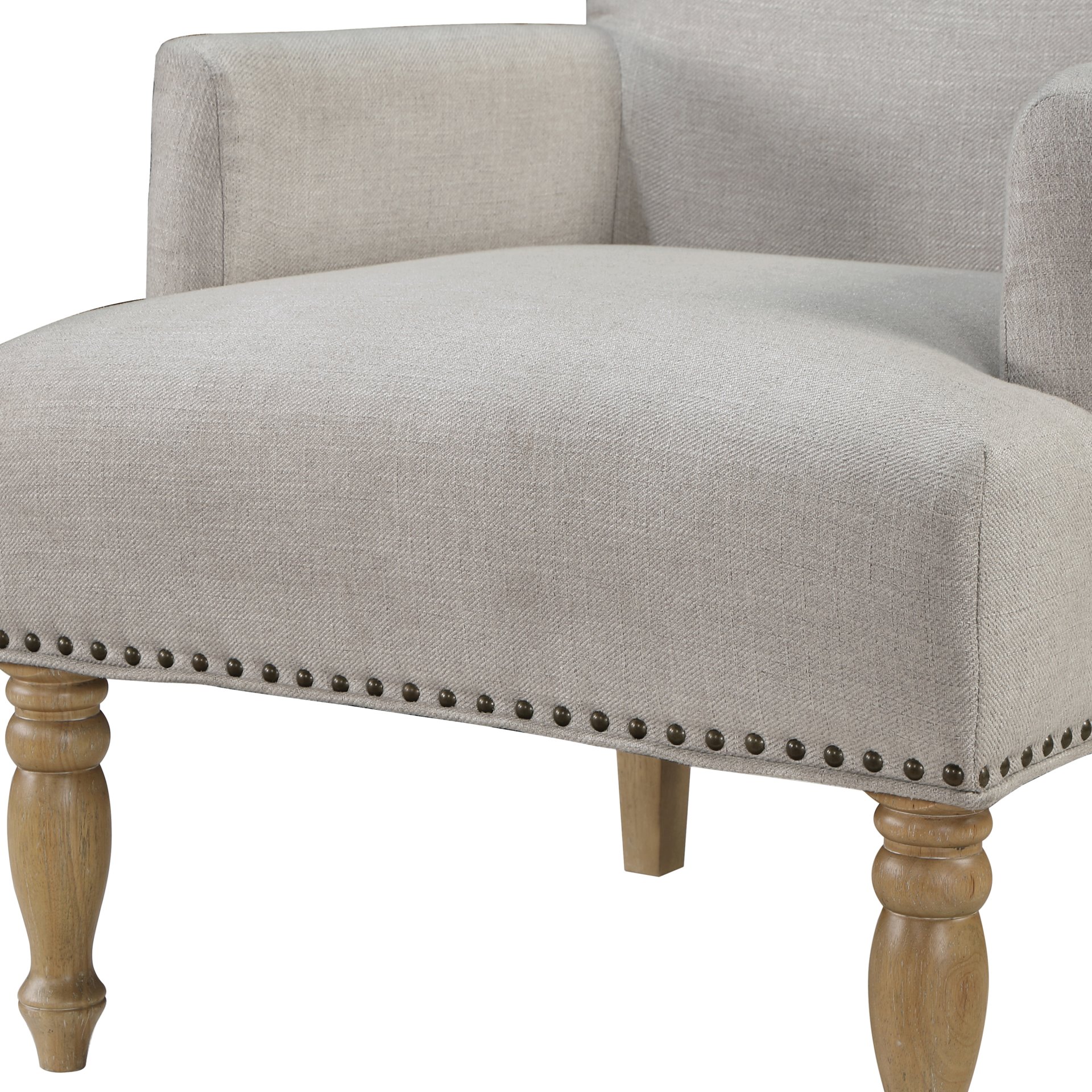Alice - Upholstered Arm Chair With Pecan Legs And Antique Brass Nailheads - Beige - Image 6