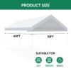 10 X 20 Ft Carport Canopy Cover Replacement Heavy Duty Waterproof Fabric With 36 Bungee Cords UV & Tear Resistant (Cover Only) - White - Image 3