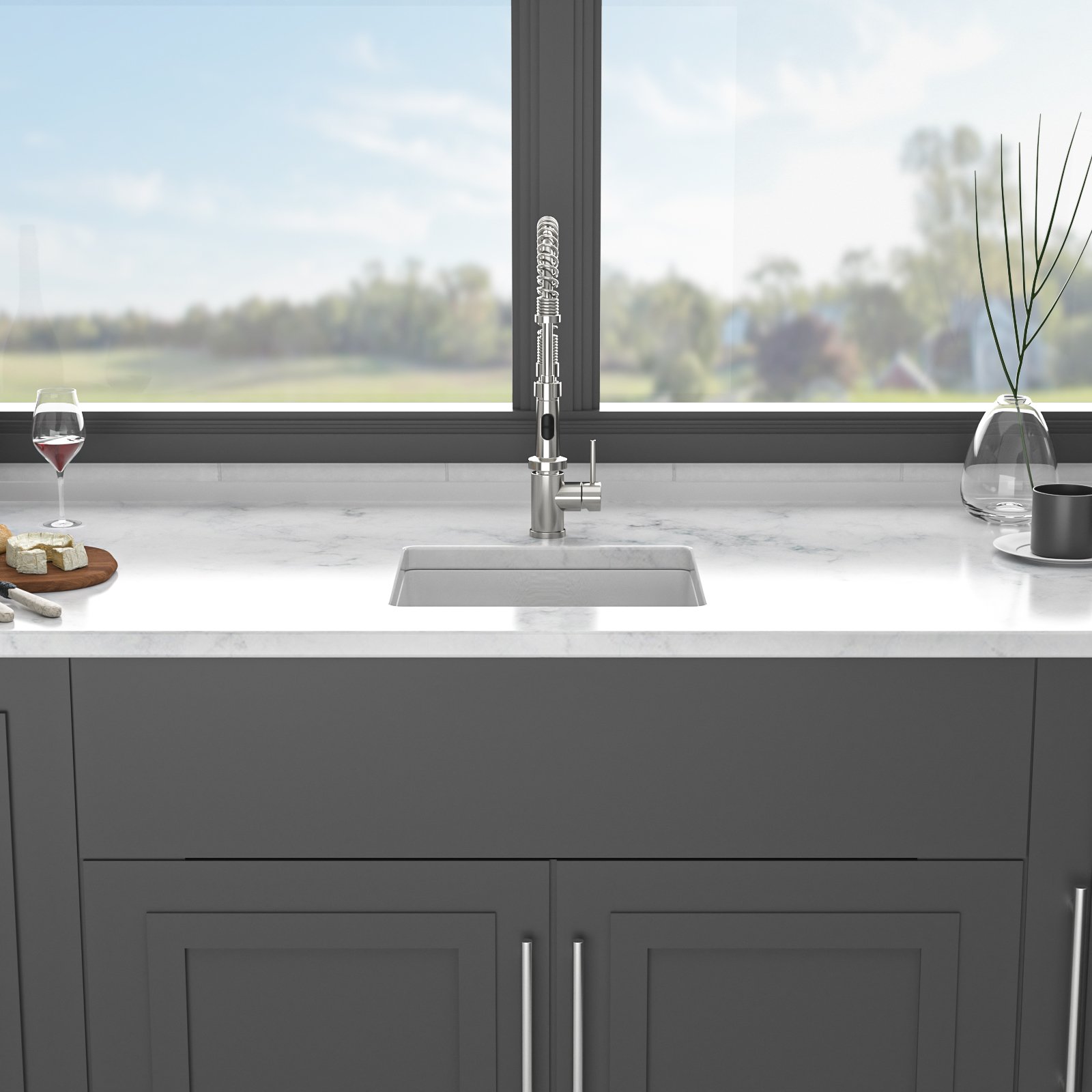 17.71" X 15.74" Elegant Quartz Kitchen Sink Undermount Granite Composite - White - Image 4