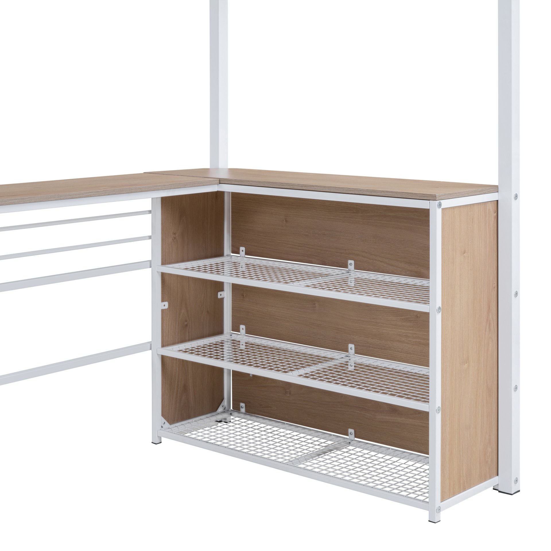 Twin Size Loft Bed With 3 Layers Of Shelves And L-Shaped Desk - White - Image 10