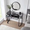 Mirrored Makeup Vanity Table With Stainless Steel Base, Mirrored Console Dressing Table With 2 Drawers, Versatile Desk For Bedroom And Office - Gray - Image 3