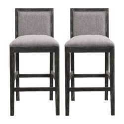 Bar Stools (Set of 2), Rubber Wood Frame, Retro Bar Chairs Suitable For Kitchen Island - Black / Gray