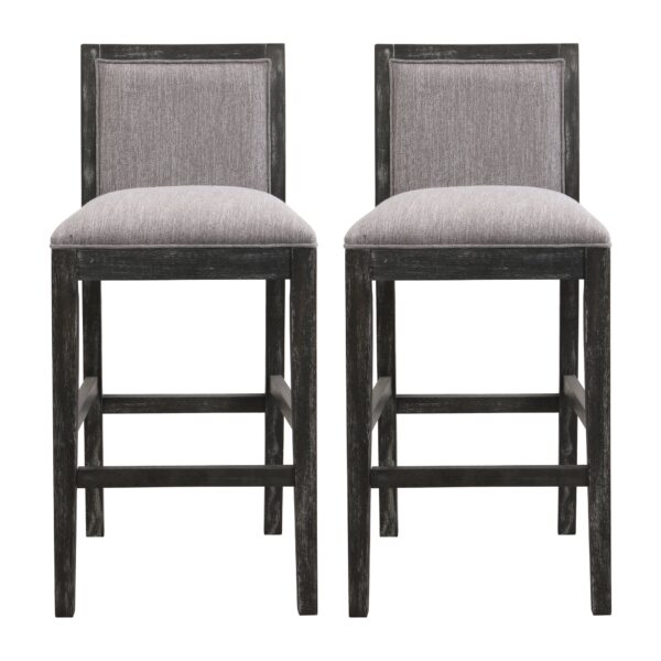 Bar Stools (Set of 2), Rubber Wood Frame, Retro Bar Chairs Suitable For Kitchen Island - Black / Gray