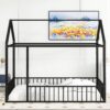 Full Size Bed House Bed Frame With Fence - Black - Image 7