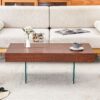 Coffee Table With Tempered Glass Legs.Density Board Sticker, Reinforced Glass Legs - Walnut - Image 5