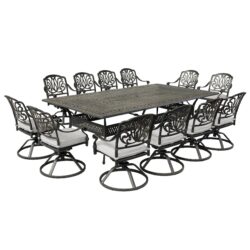 Rectangular 12 Person 108.07" Long Dining Set With Cushions With Swivel And Rocking Chairs - Dark Gray / White