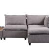 Madison - Fabric Sectional Loveseat Ottoman With USB Storage Console Table - Light Gray - Image 3