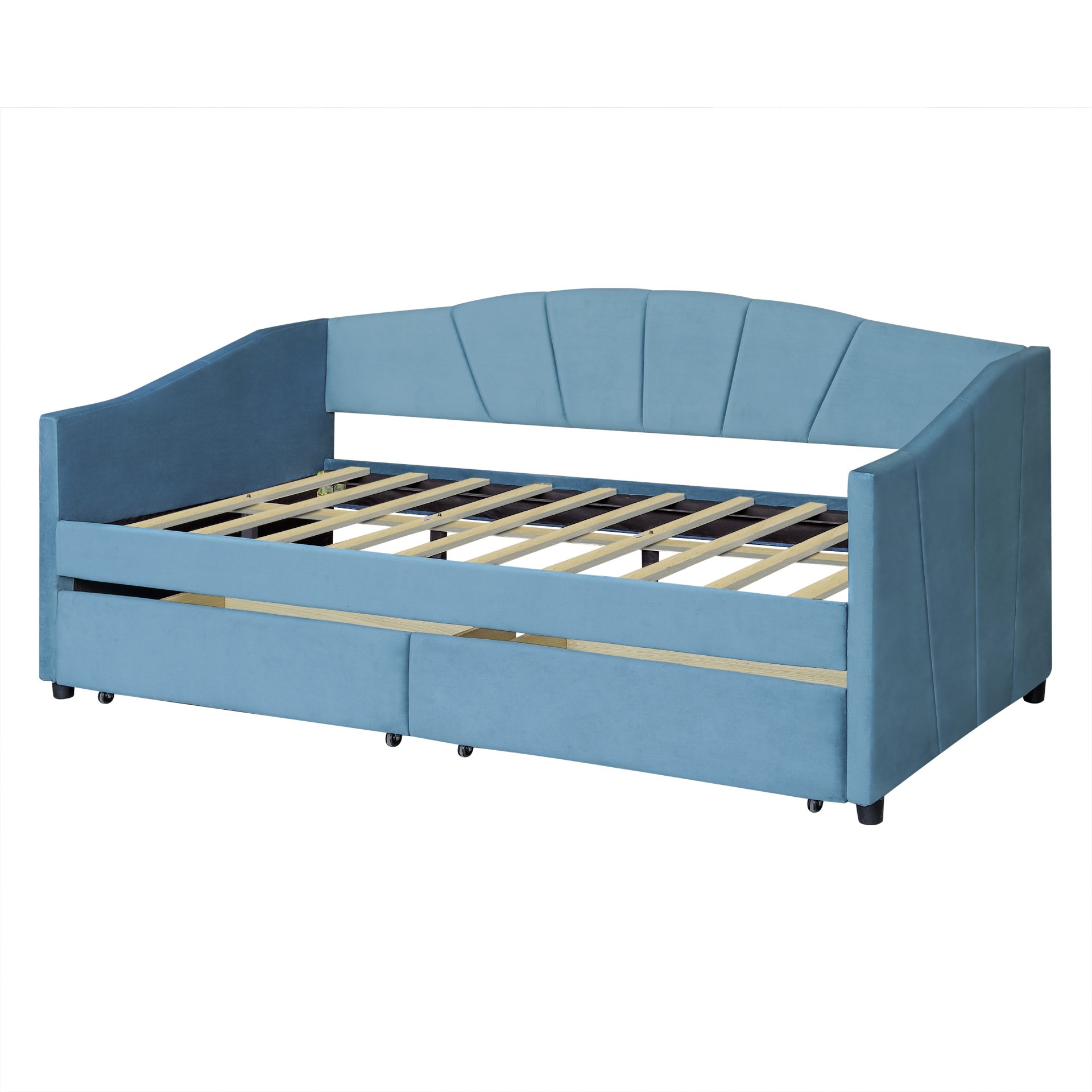 Twin Size Upholstered Daybed With Two Drawers And Slat - Blue - Image 15