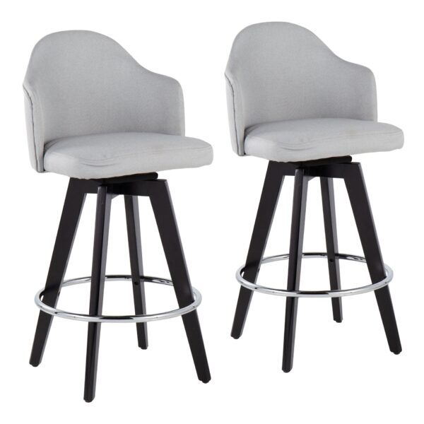 Ahoy - Contemporary Fixed Height Counter Stool Round Chrome Footrest (Set of 2) - Light Gray / Black